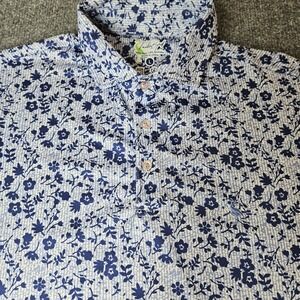 Tailorbyrd Mens Golf Polo Shirt Size Large Blue Floral Wicking SPF30 Quick Dry